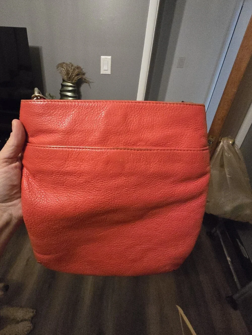 Michael Kors Orange-Red Pebble Leather Crossbody with Gold Hardware